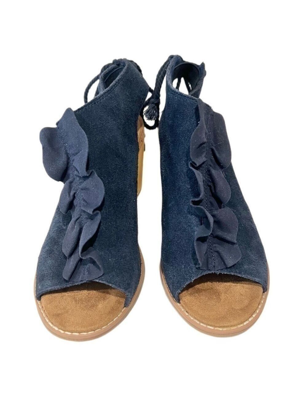 TOMS – Elba Peep Navy Suede Blue Open Toe Block Heel Bootie Heels - Size 6.5 - Picture 6 of 14
